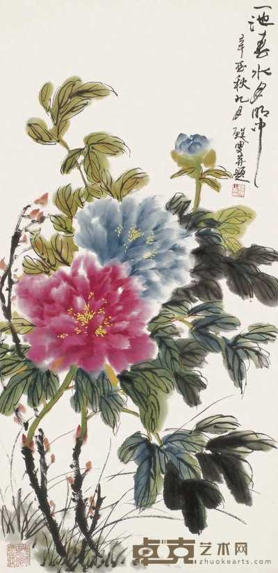 陆抑非 1981年作 花卉 立轴 84×41cm